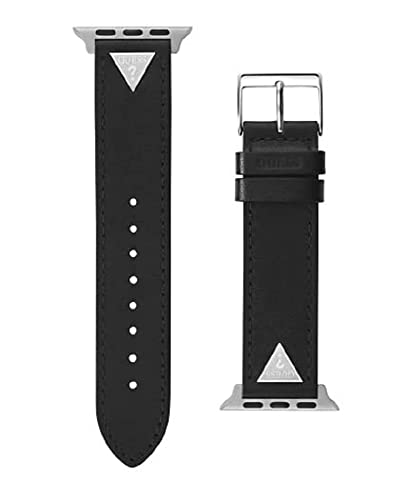 GUESS STRAP WITH SILVER TRIANGLE PLAQUE & BLACK LEATHER STRAP