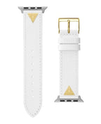 GUESS STRAP WITH GOLD TRIANGLE PLAQUE & WHITE LEATHER STRAP