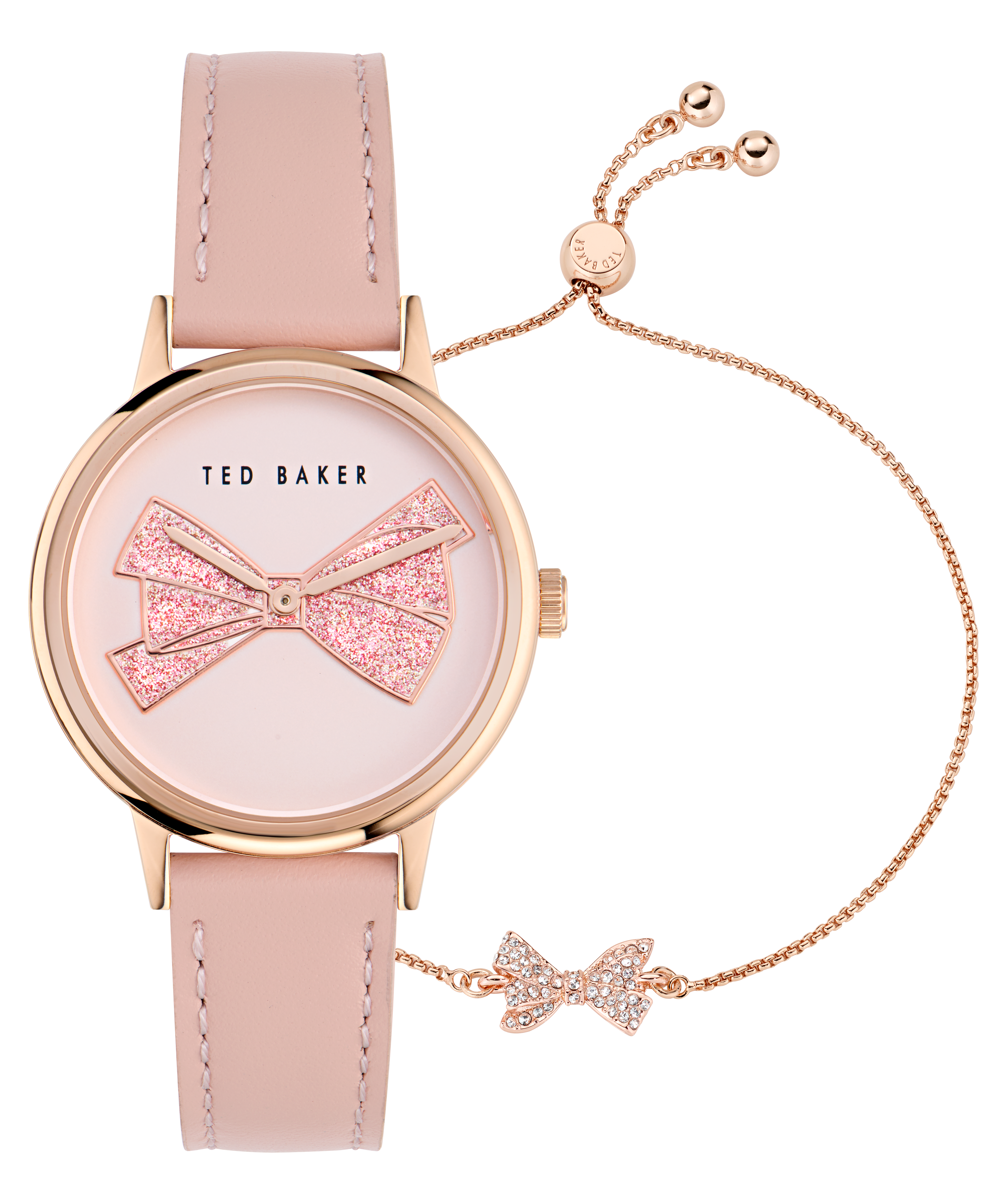 TED BAKER PHYLIPA PINK BOW LEATHER WATCH & BRACELET SET