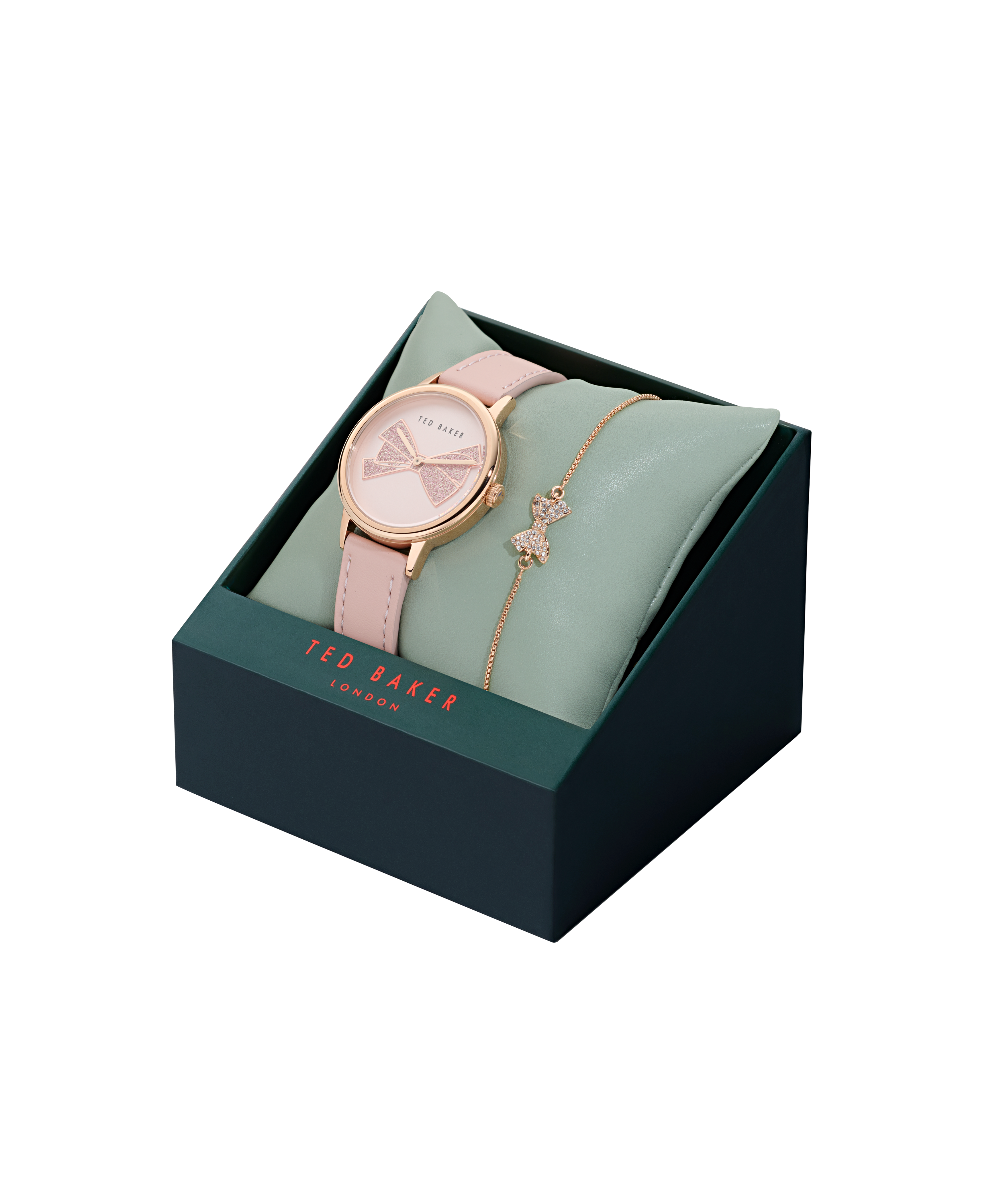 TED BAKER PHYLIPA PINK BOW LEATHER WATCH & BRACELET SET
