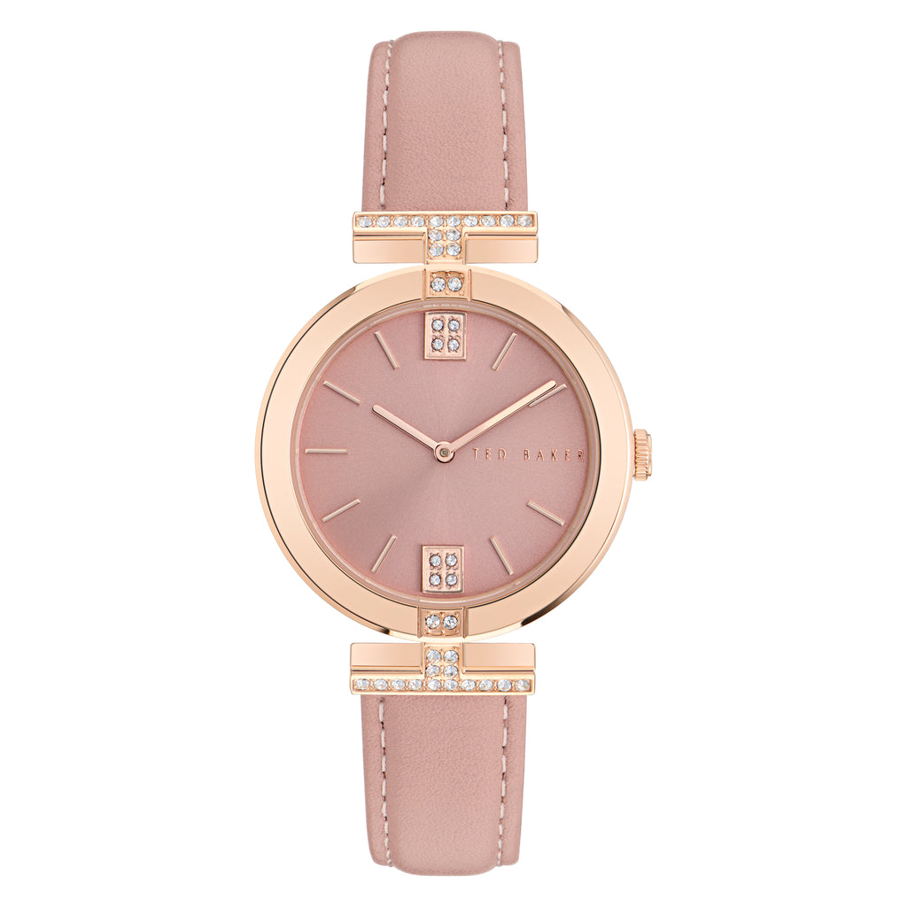 TED BAKER DARBEY PINK & ROSE-GOLD LEATHER WATCH
