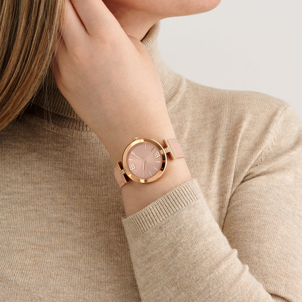 TED BAKER DARBEY PINK & ROSE-GOLD LEATHER WATCH