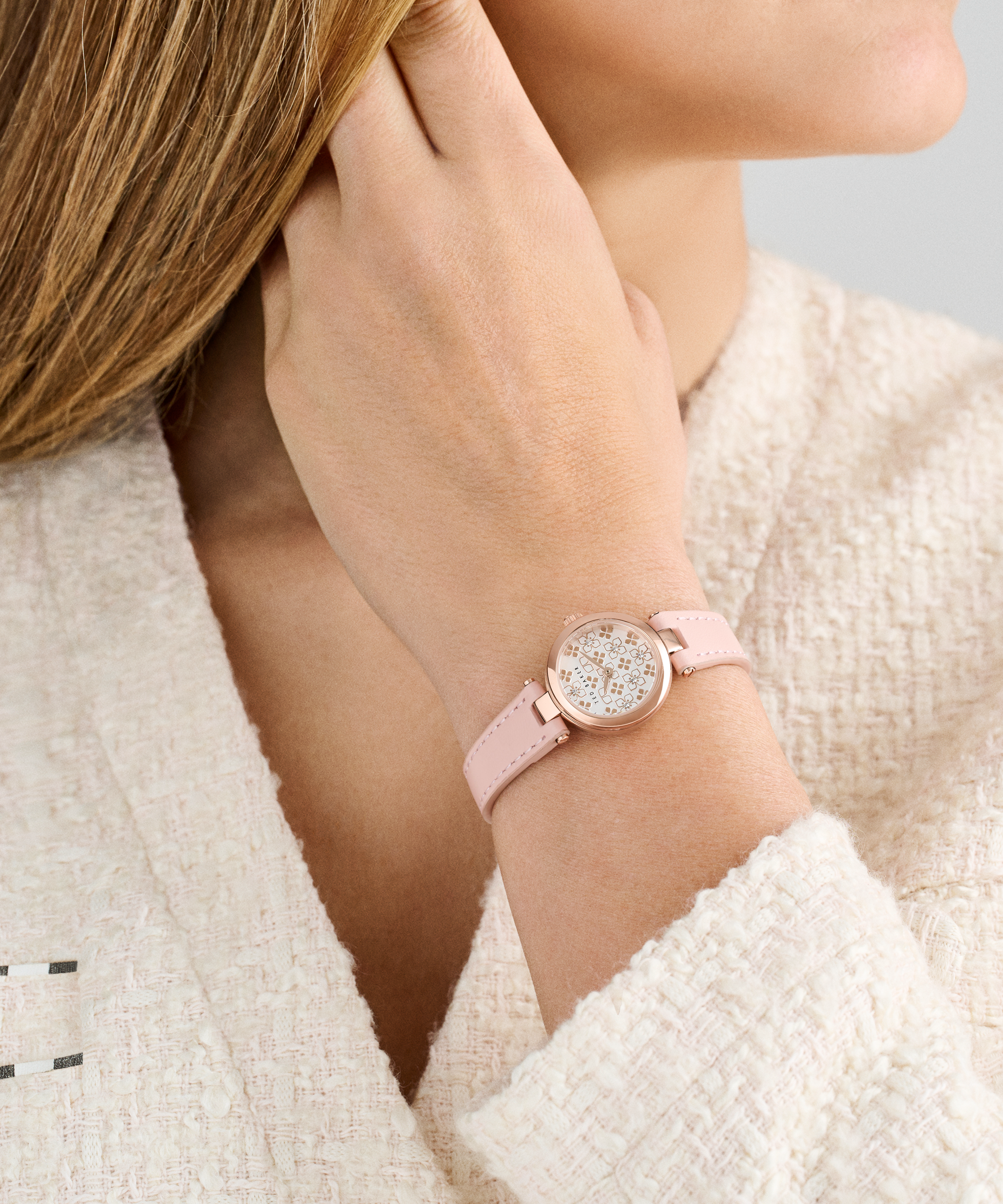 TED BAKER JOLYYE ROSE-GOLD & NUDE LEATHER WATCH