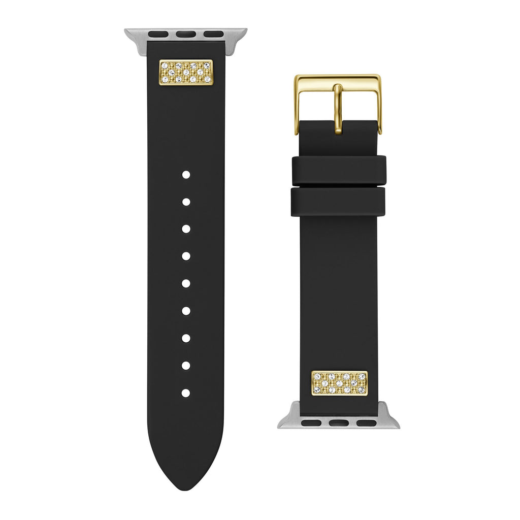 GUESS FRONTIER WATCH STRAP WITH STONES GOLD BUCKLE & BLACK SILICONE STRAP