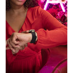 GUESS FRONTIER WATCH STRAP WITH STONES GOLD BUCKLE & BLACK SILICONE STRAP