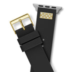 GUESS FRONTIER WATCH STRAP WITH STONES GOLD BUCKLE & BLACK SILICONE STRAP