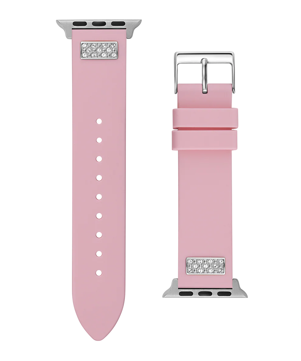 GUESS FRONTIER STRAP WITH STONES SILVER BUCKLE & PINK SILICONE STRAP