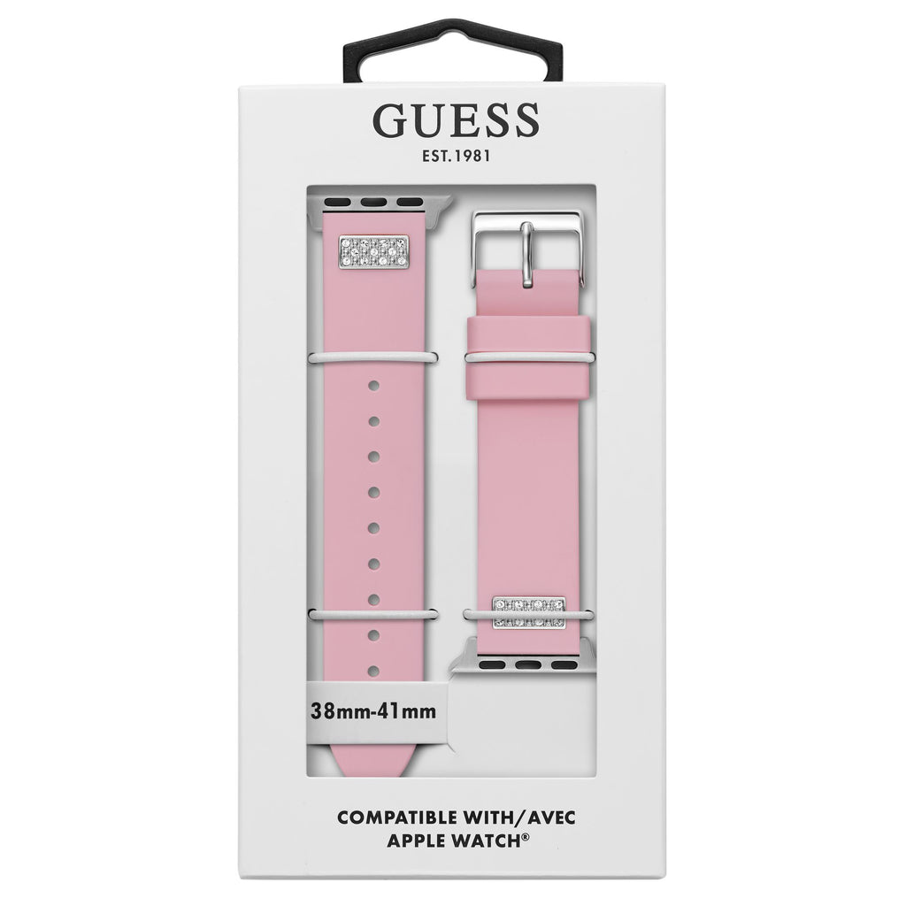 GUESS FRONTIER STRAP WITH STONES SILVER BUCKLE & PINK SILICONE STRAP