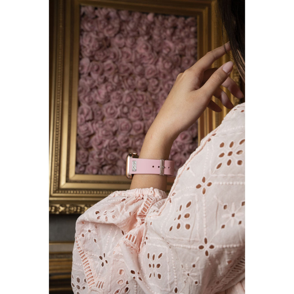 GUESS FRONTIER STRAP WITH STONES SILVER BUCKLE & PINK SILICONE STRAP