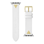 GUESS STRAP WITH GOLD TRIANGLE PLAQUE & WHITE LEATHER STRAP
