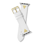 GUESS STRAP WITH GOLD TRIANGLE PLAQUE & WHITE LEATHER STRAP