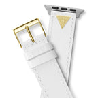 GUESS STRAP WITH GOLD TRIANGLE PLAQUE & WHITE LEATHER STRAP