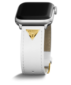 GUESS STRAP WITH GOLD TRIANGLE PLAQUE & WHITE LEATHER STRAP