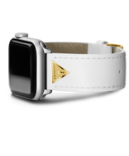 GUESS STRAP WITH GOLD TRIANGLE PLAQUE & WHITE LEATHER STRAP