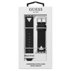 GUESS STRAP WITH SILVER TRIANGLE PLAQUE & BLACK LEATHER STRAP