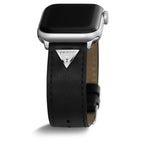 GUESS STRAP WITH SILVER TRIANGLE PLAQUE & BLACK LEATHER STRAP