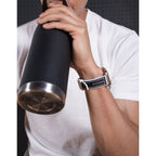 GUESS NYLON FLEX SILVER BUCKLE & WHITE STITCHED BLACK SILICONE STRAP