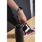 GUESS NYLON FLEX SILVER BUCKLE & WHITE STITCHED BLACK SILICONE STRAP