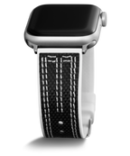 GUESS NYLON FLEX SILVER BUCKLE & WHITE STITCHED BLACK SILICONE STRAP