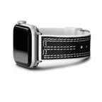 GUESS NYLON FLEX SILVER BUCKLE & WHITE STITCHED BLACK SILICONE STRAP