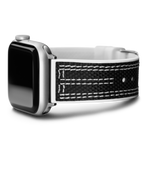 GUESS NYLON FLEX SILVER BUCKLE & WHITE STITCHED BLACK SILICONE STRAP