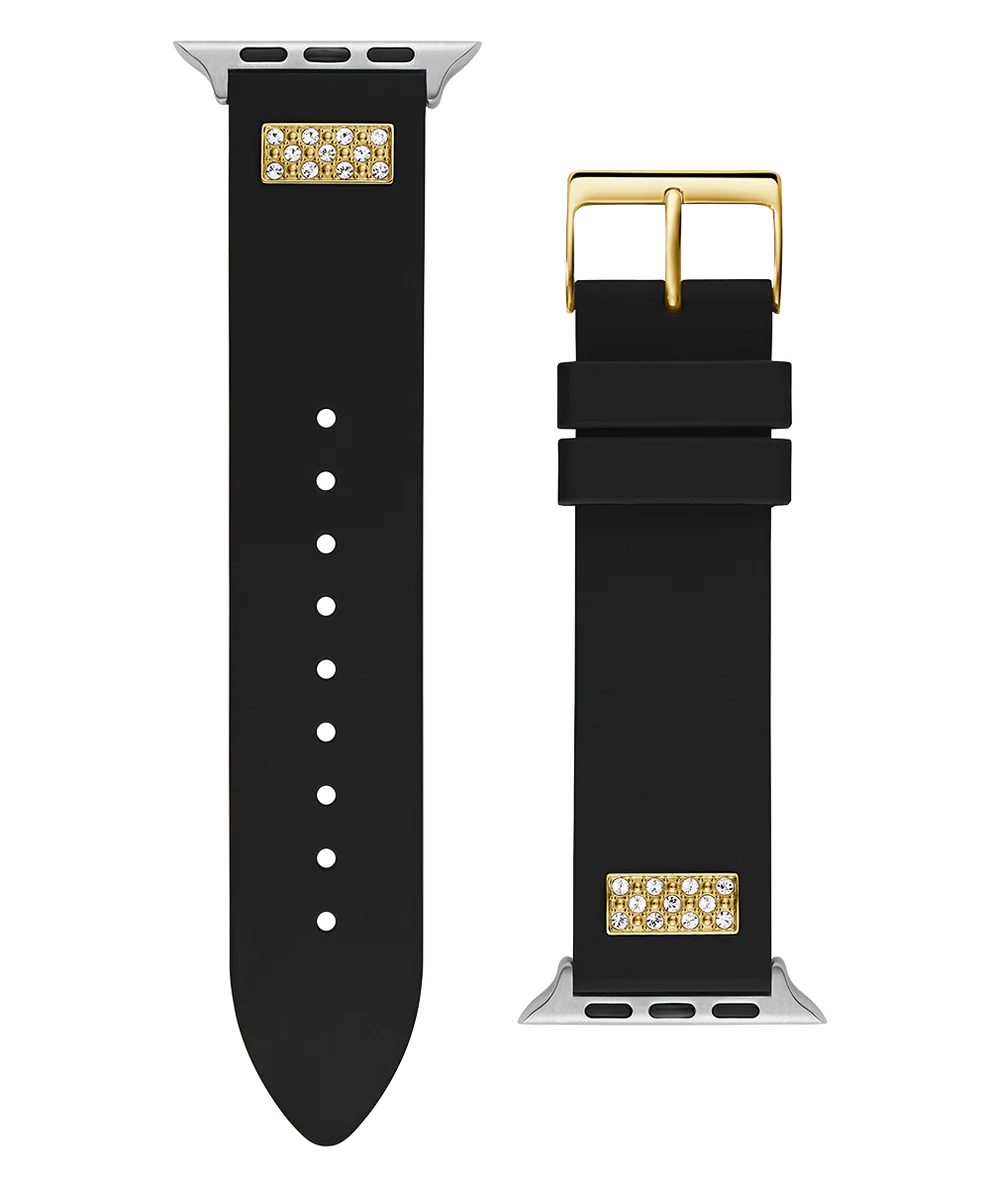 GUESS FRONTIER STRAP WITH STONES GOLD BUCKLE & BLACK SILICONE STRAP