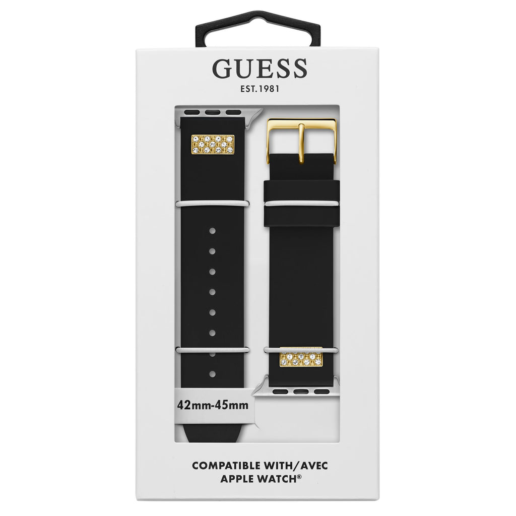 GUESS FRONTIER STRAP WITH STONES GOLD BUCKLE & BLACK SILICONE STRAP