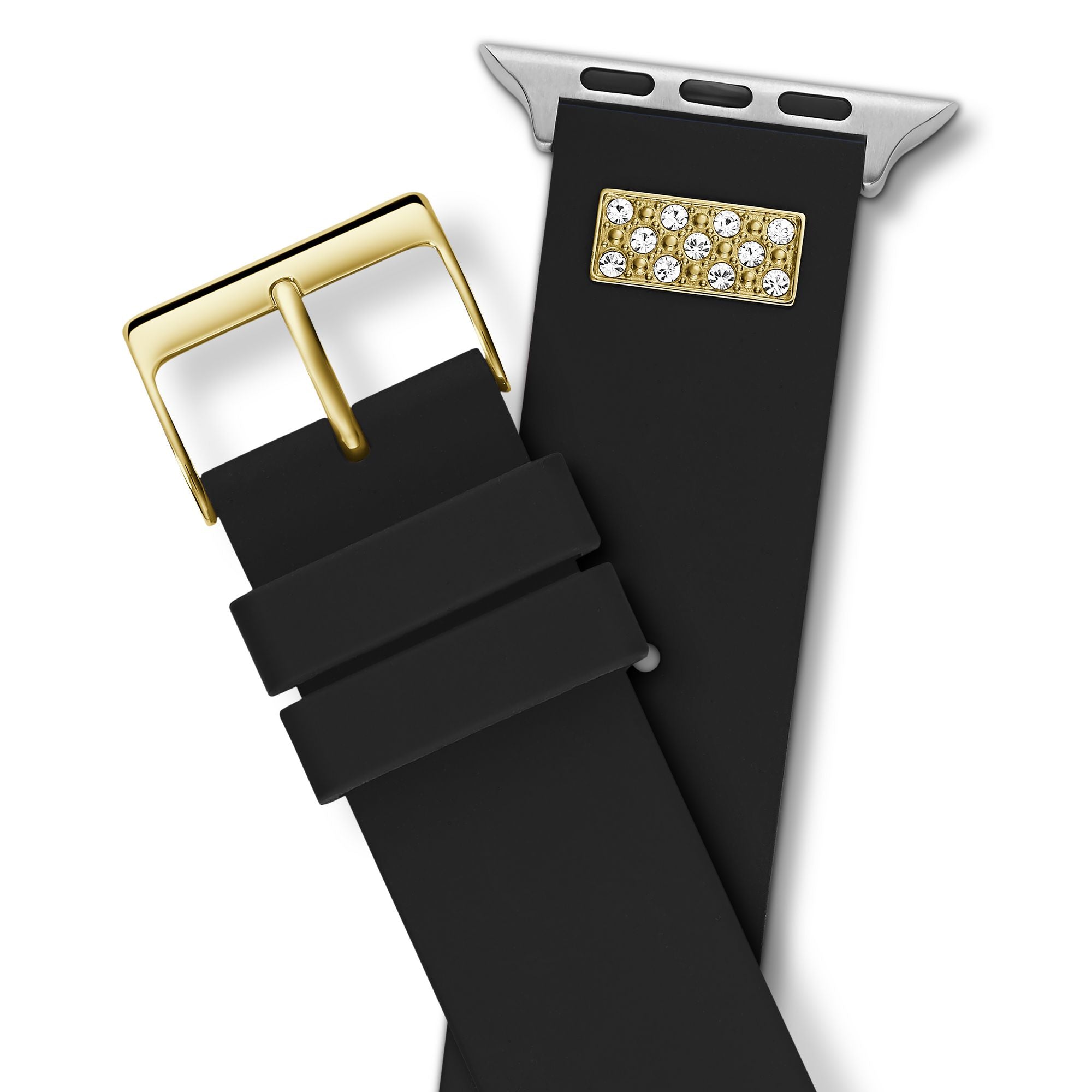 GUESS FRONTIER STRAP WITH STONES GOLD BUCKLE & BLACK SILICONE STRAP