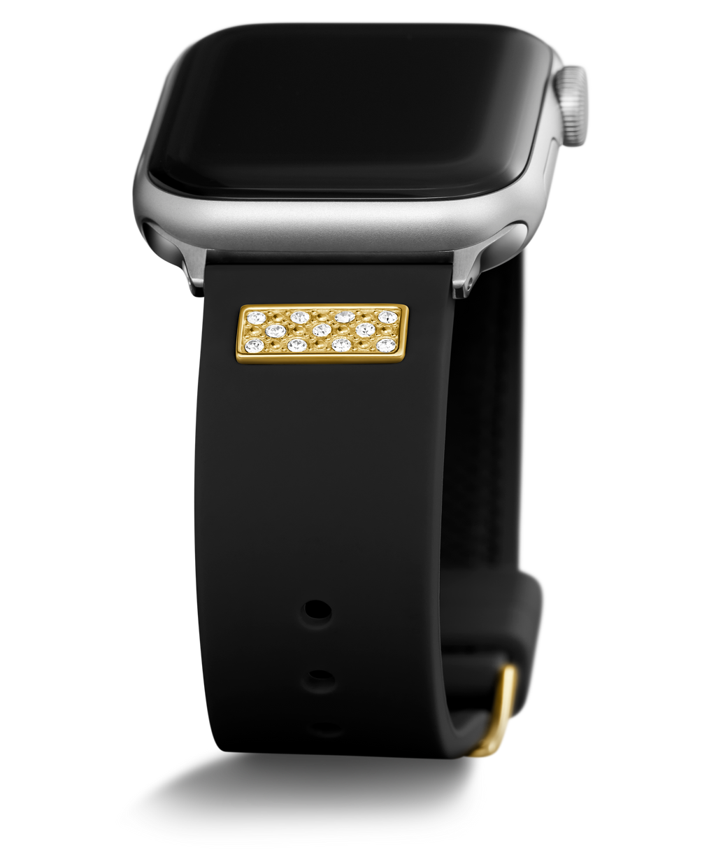 GUESS FRONTIER STRAP WITH STONES GOLD BUCKLE & BLACK SILICONE STRAP