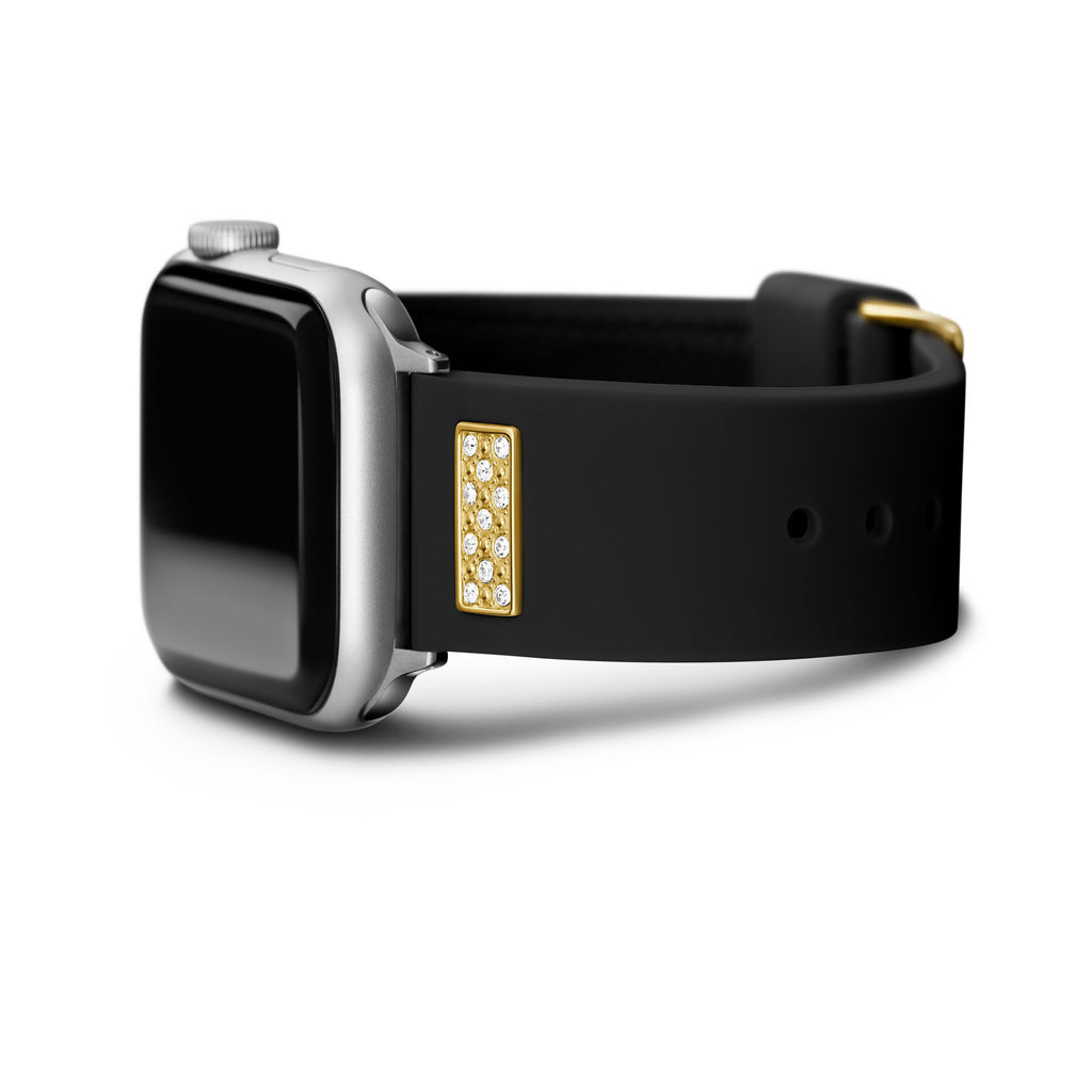 GUESS FRONTIER STRAP WITH STONES GOLD BUCKLE & BLACK SILICONE STRAP