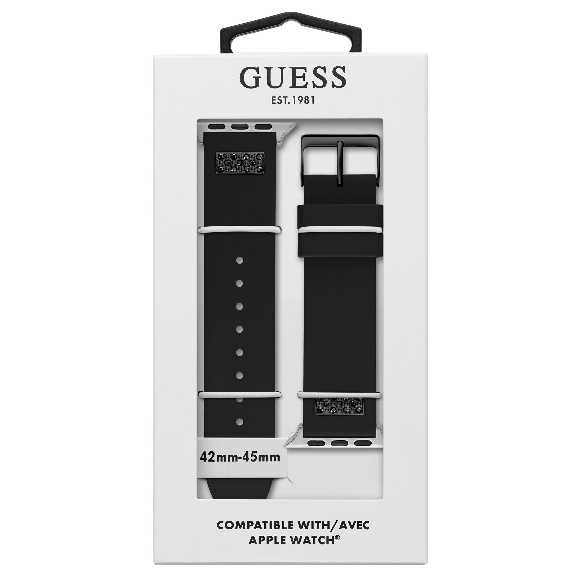GUESS FRONTIER STRAP WITH STONES ON BLACK & BLACK SILICONE STRAP