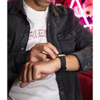 GUESS FRONTIER STRAP WITH STONES ON BLACK & BLACK SILICONE STRAP