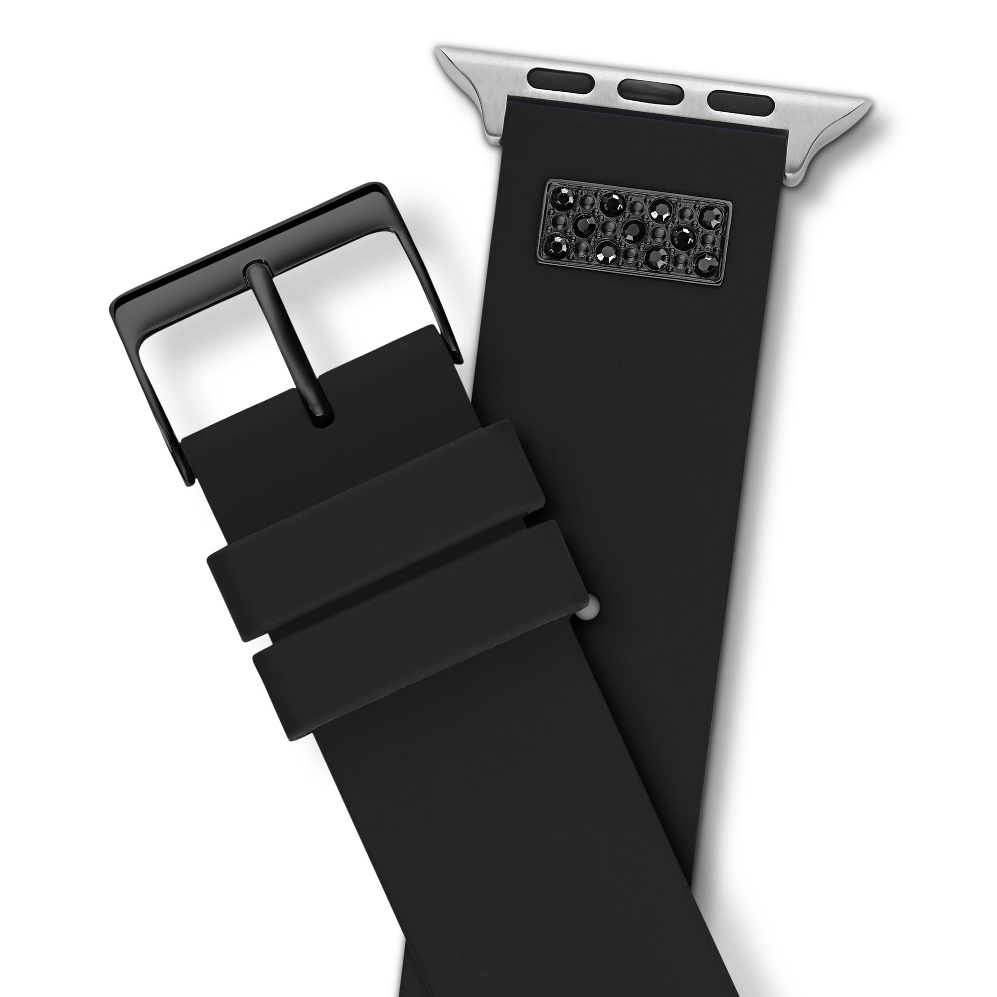 GUESS FRONTIER STRAP WITH STONES ON BLACK & BLACK SILICONE STRAP