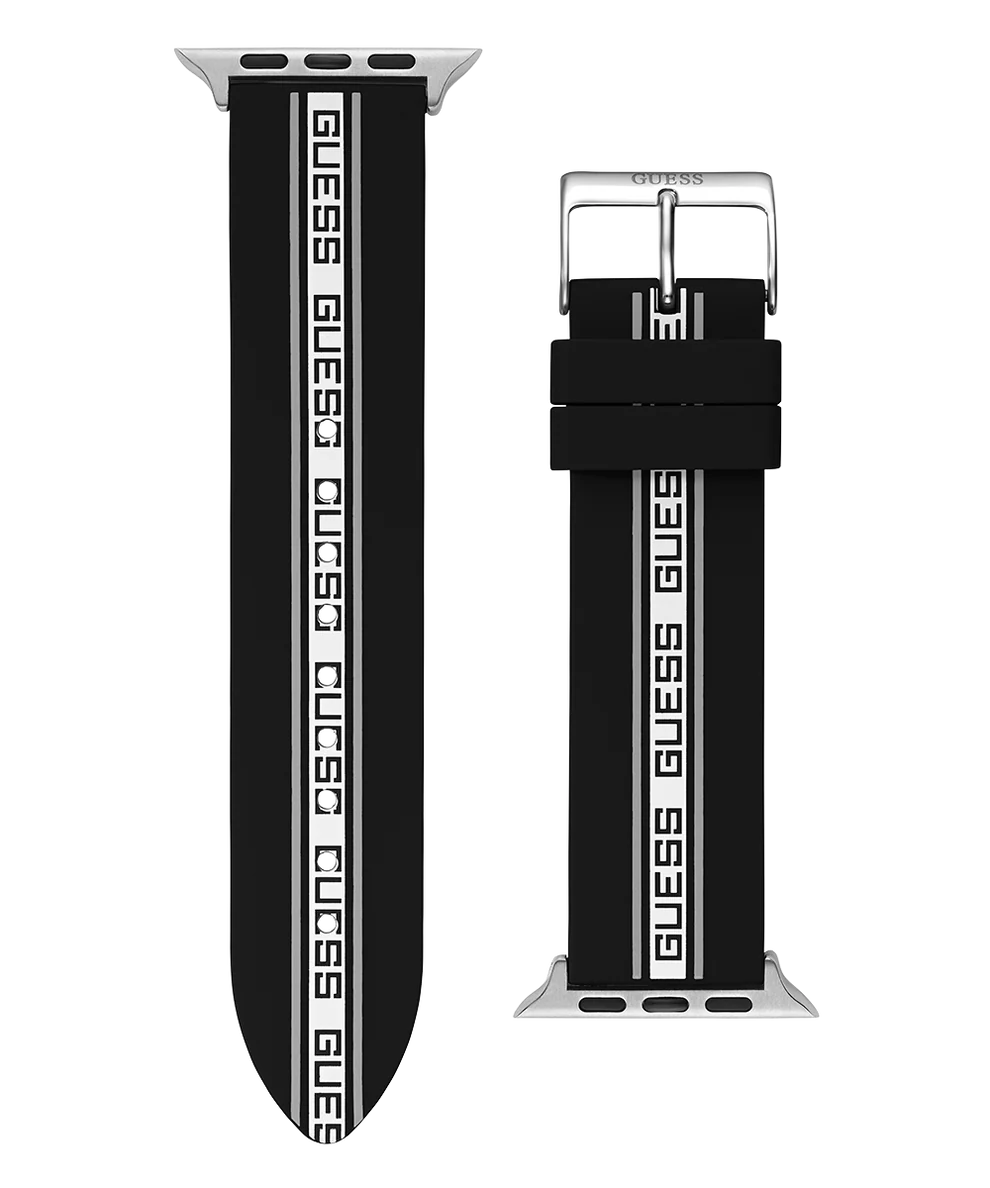 GUESS STRAP WITH BLACK & WHITE LOGO ON SILICONE BLACK STRAP