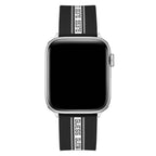 GUESS STRAP WITH BLACK & WHITE LOGO ON SILICONE BLACK STRAP