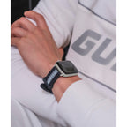 GUESS STRAP WITH BLACK & WHITE LOGO ON SILICONE BLACK STRAP