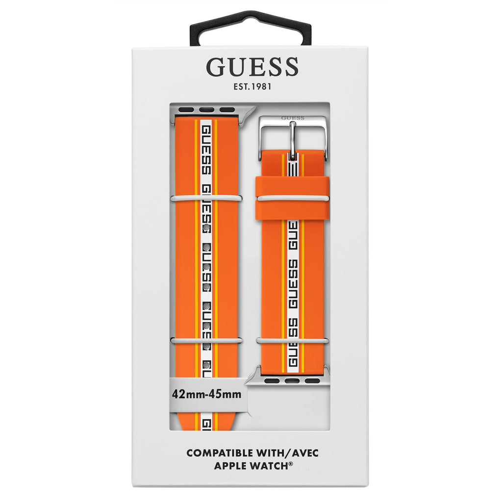 GUESS ORANGE WHITE & BLACK LOGO SILICONE STRAP