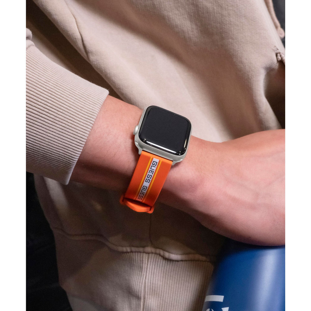 GUESS ORANGE WHITE & BLACK LOGO SILICONE STRAP