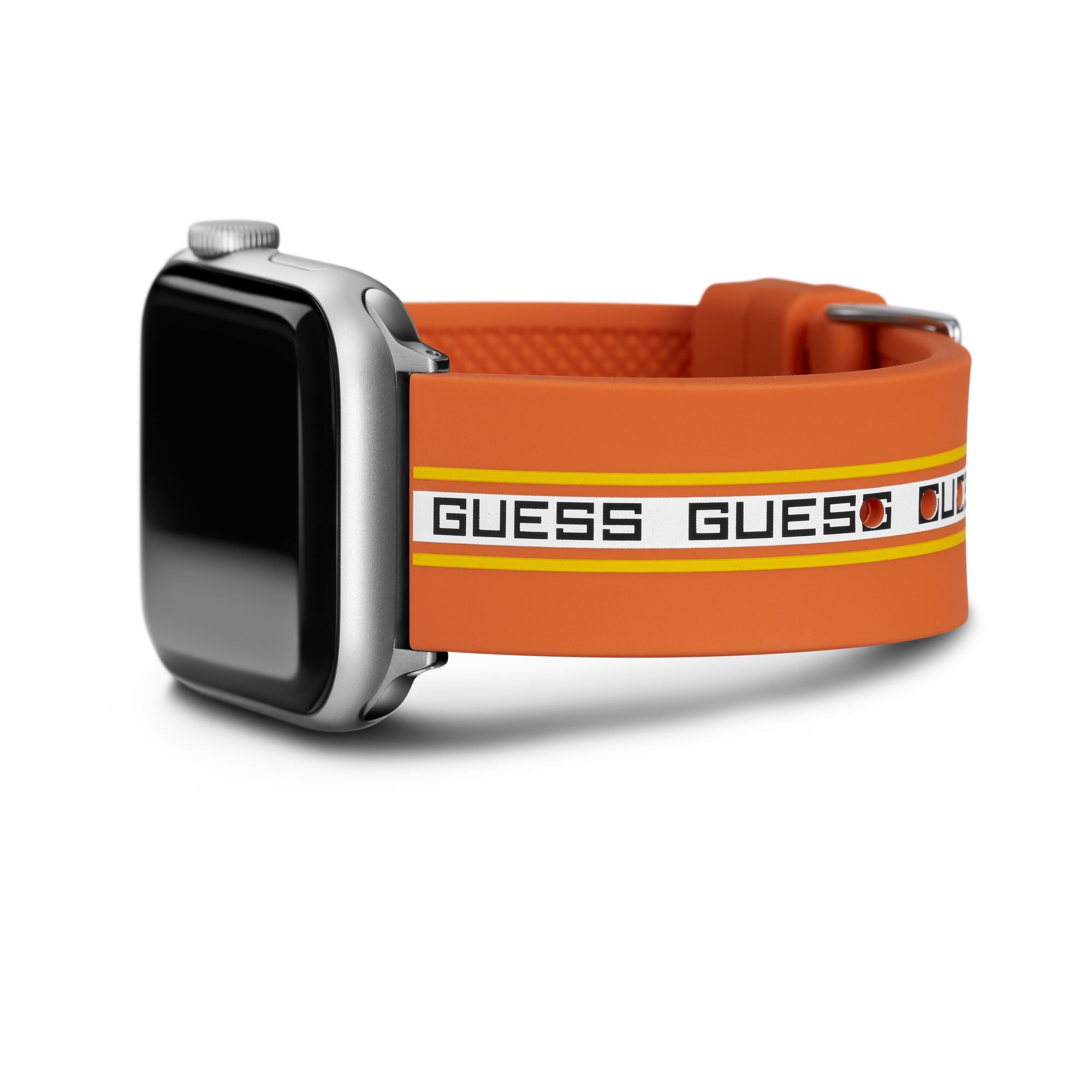 GUESS ORANGE WHITE & BLACK LOGO SILICONE STRAP