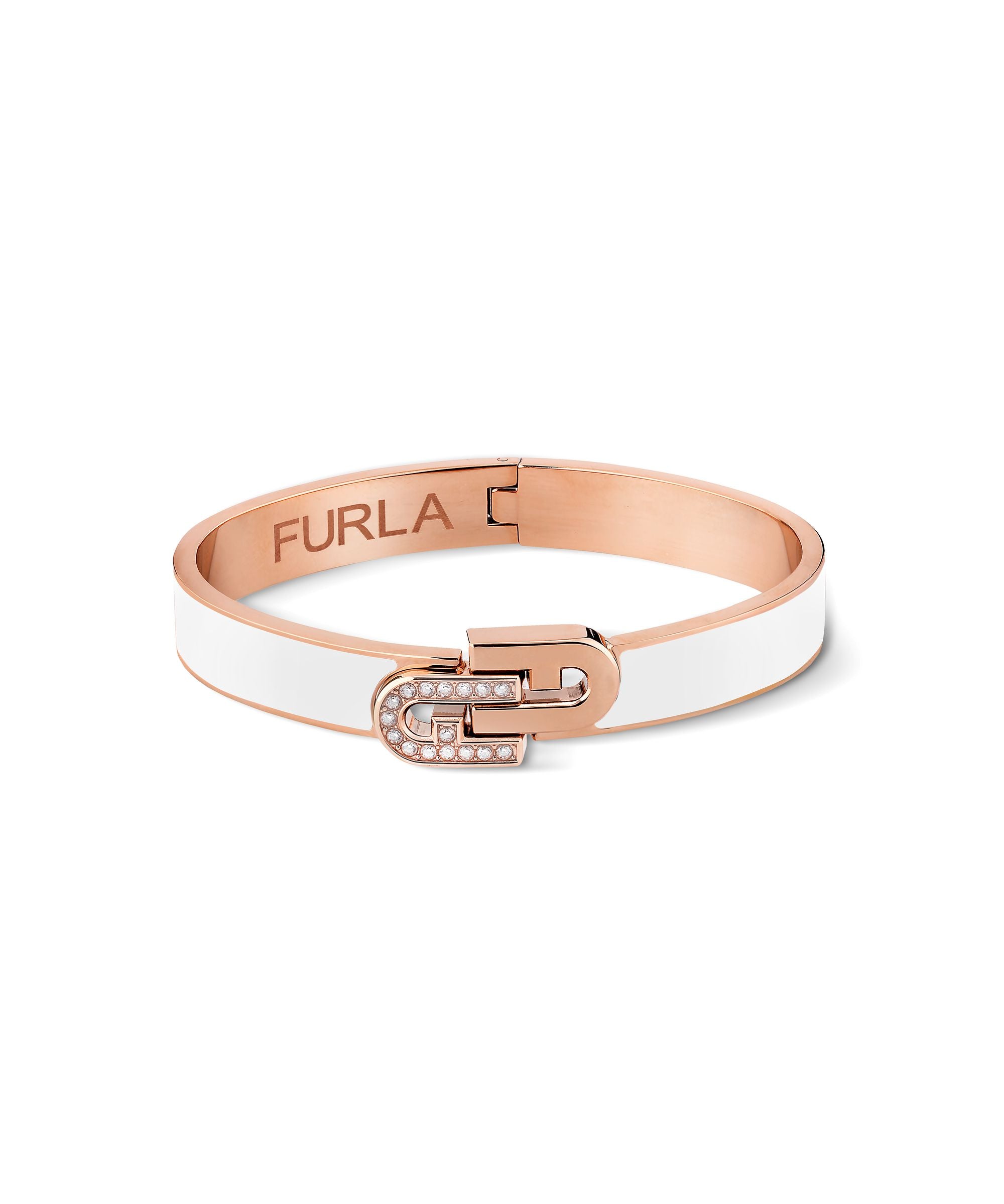 FURLA WHITE ENAMEL BANGLE WITH CRYSTAL AND ROSEGOLD LOGO
