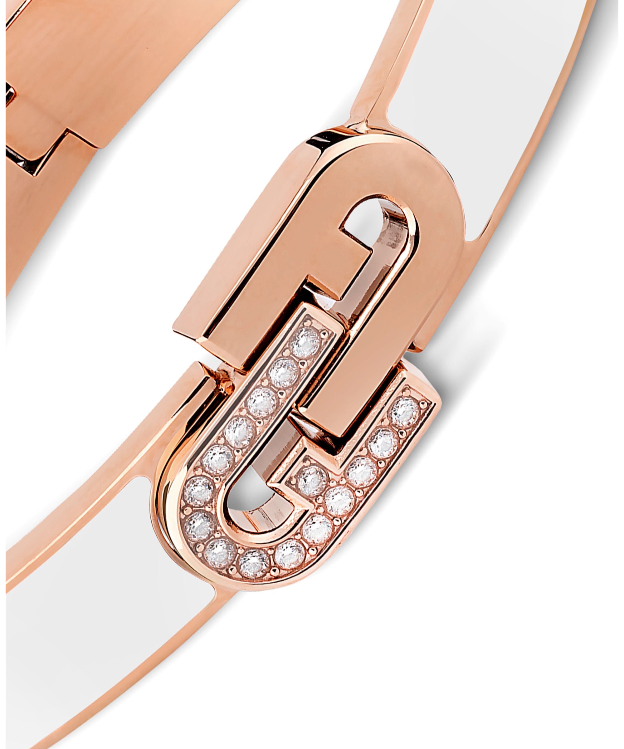 FURLA WHITE ENAMEL BANGLE WITH CRYSTAL AND ROSEGOLD LOGO