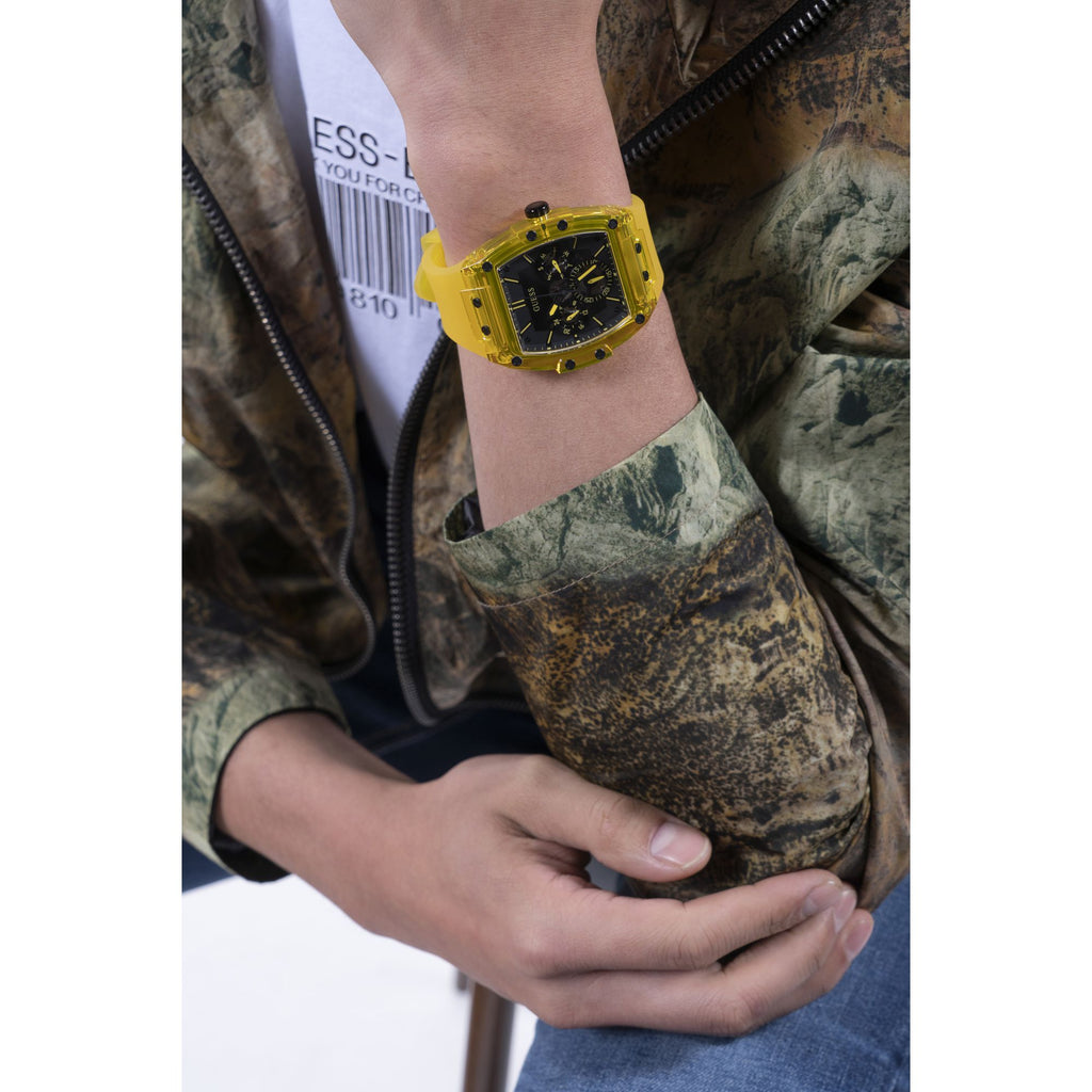 GUESS PHOENIX YELLOW & BLACK SILICONE WATCH