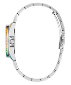 GUESS OPALINE MULTI COLOURED CRYSTAL SILVER BRACELET WATCH