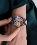 GUESS OPALINE MULTI COLOURED CRYSTAL SILVER BRACELET WATCH