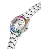 GUESS OPALINE MULTI COLOURED CRYSTAL SILVER BRACELET WATCH