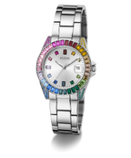 GUESS OPALINE MULTI COLOURED CRYSTAL SILVER BRACELET WATCH