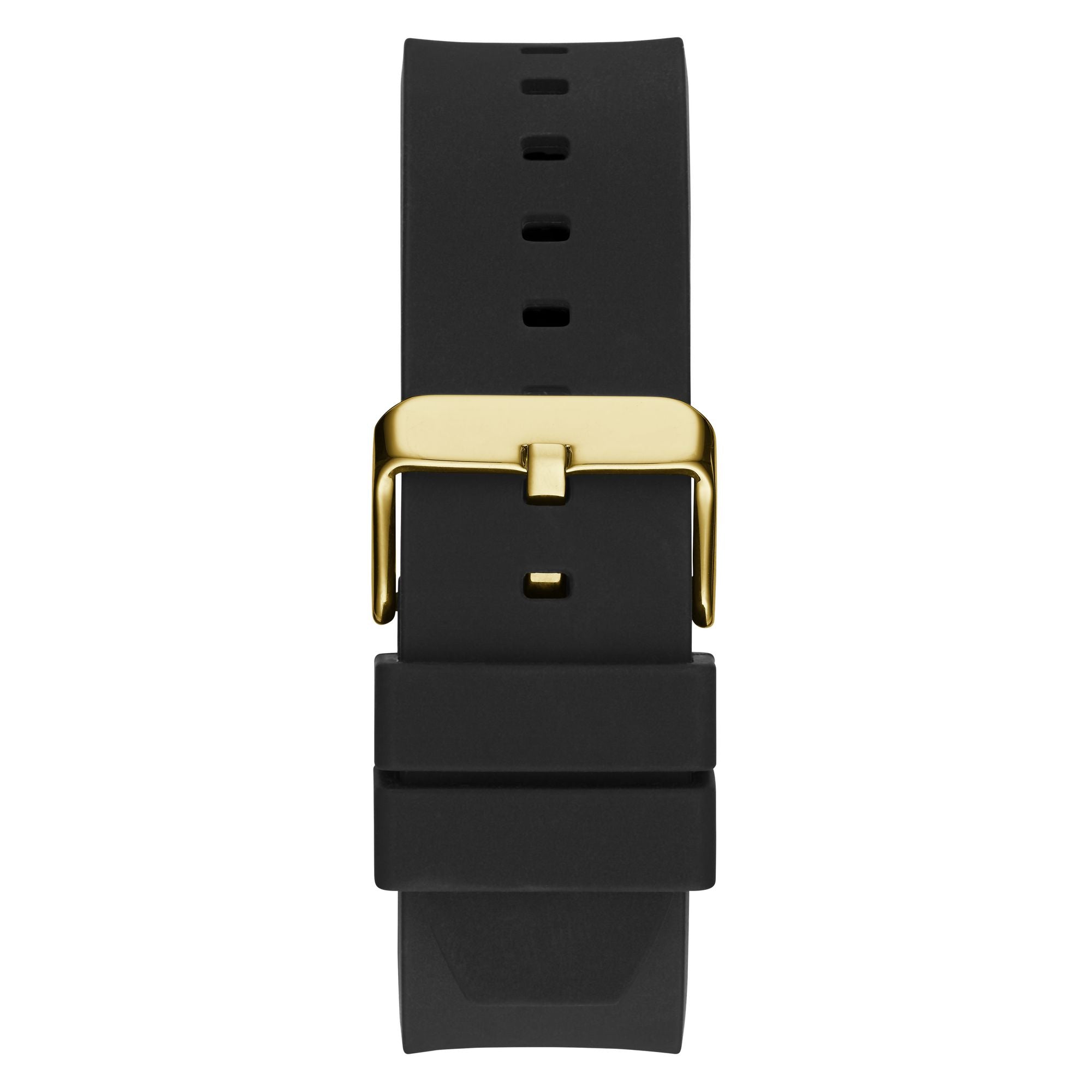 GUESS LEGEND GOLD WATCH WITH BLACK SILICONE STRAP