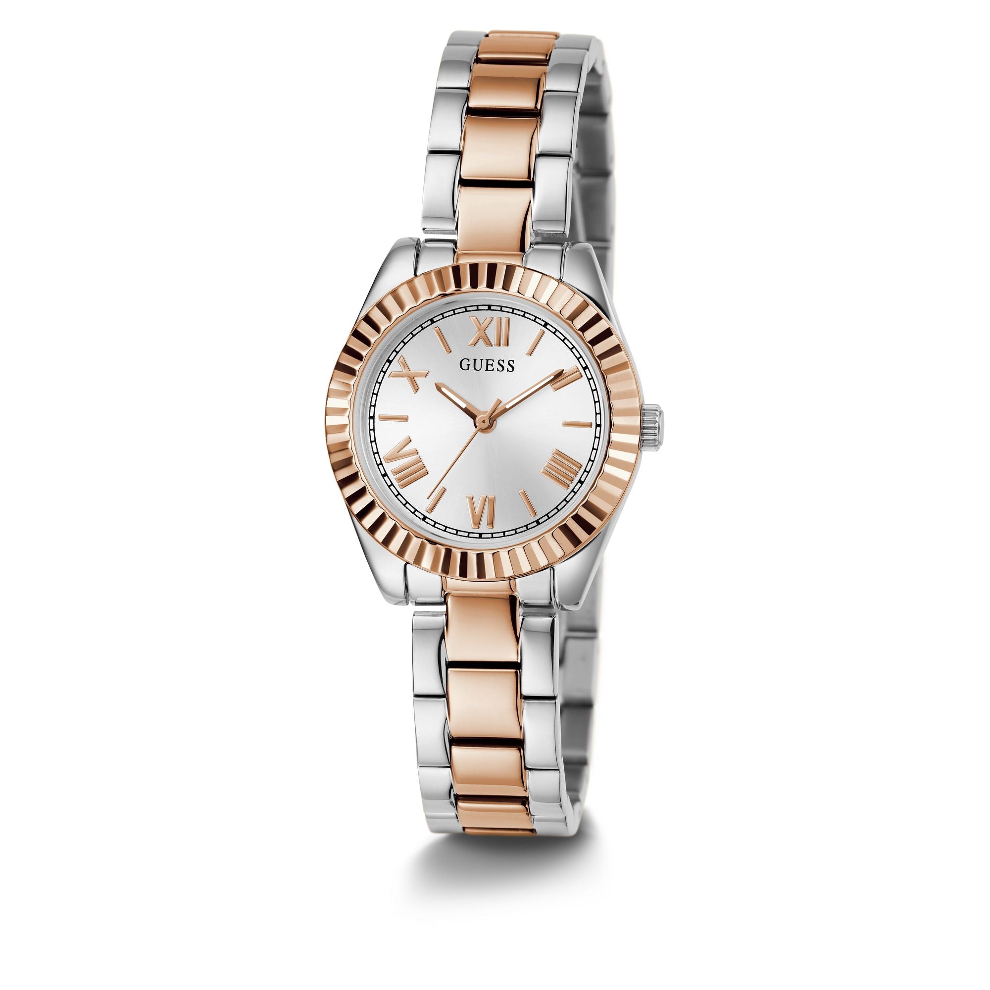 GUESS MINI LUNA 2 TONED ROSE GOLD & SILVER BRACELET WATCH