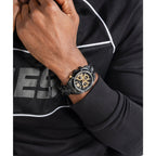 GUESS RESISTANCE BLACK & GOLD DIAL BLACK BRACELET WATCH