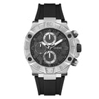 GUESS IGNITE SILVER CASE & BLACK SILICONE STRAP WATCH